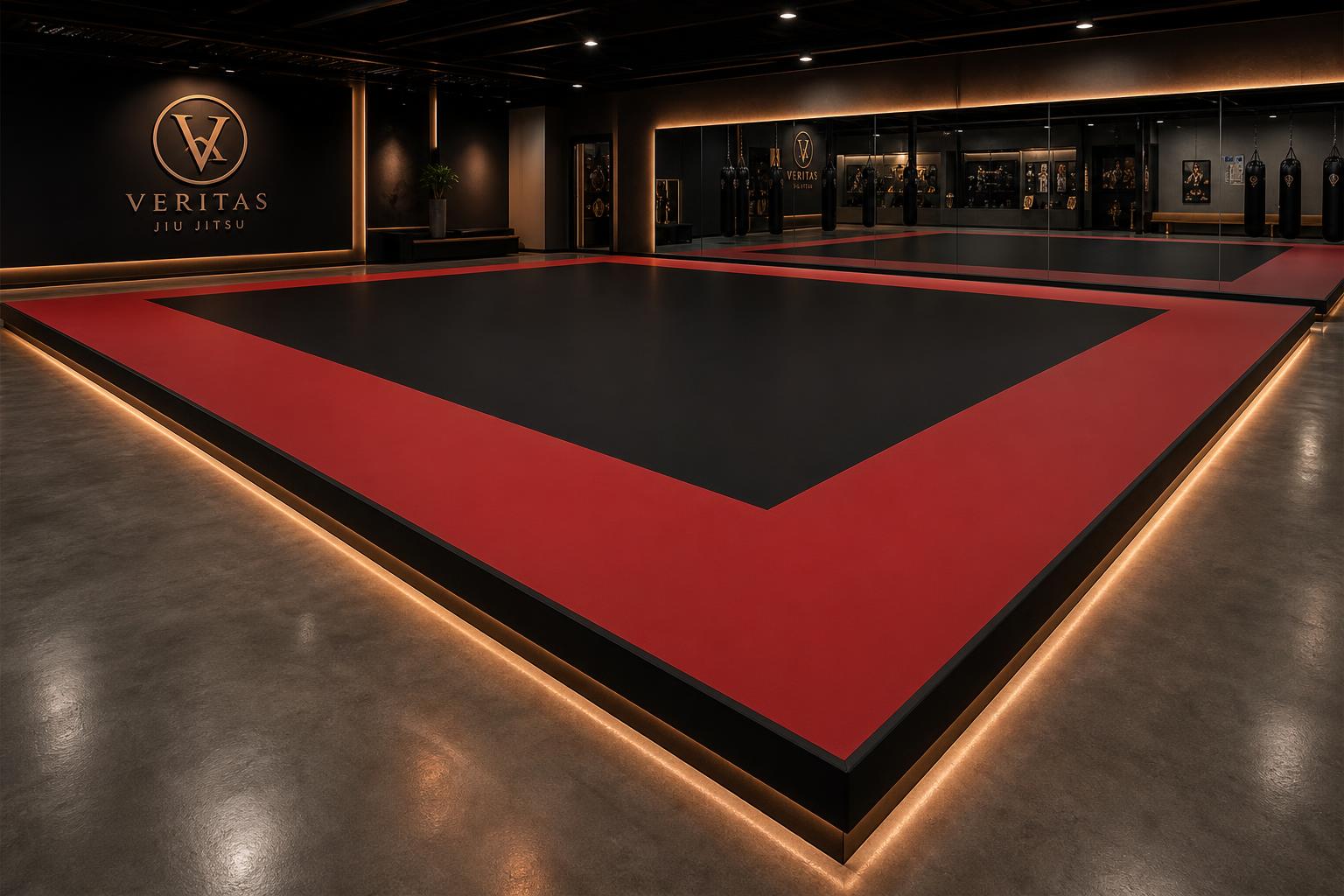 Tatame suspenso premium instalado em academia de jiu-jitsu